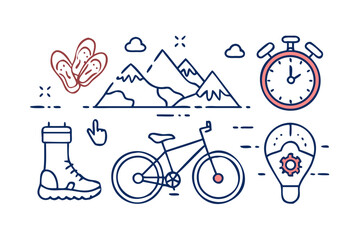 Vector art of mountain bike adventure and hiking equipment