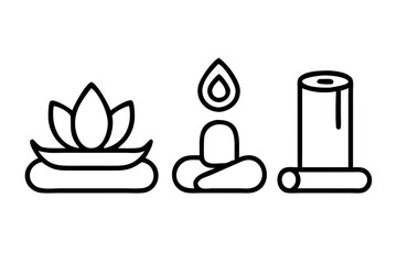Lotus flower, candle and yoga mat icons