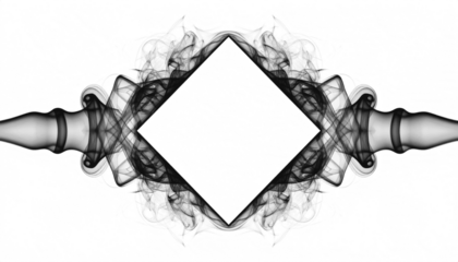 PNG black smoke forming a diamond shape with soft spiral accents, artistic and abstract