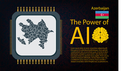 azerbaijan map with microchip war and AI concept on circuit board, Power of AI with country map. Global connectivity with big data.