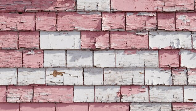 Weathered pink and white clapboard wall
