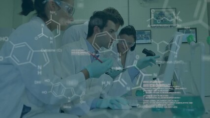 Animation of medical data processing over team of diverse scientists working at laboratory - Powered by Adobe