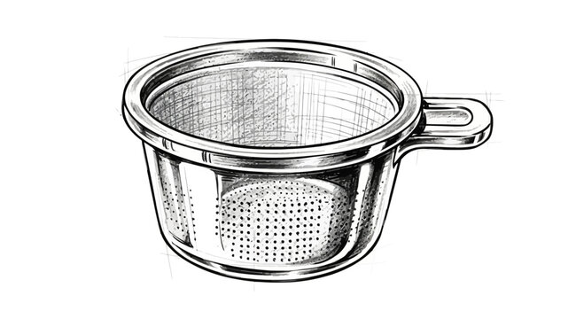 sketchy tea strainer with handle, black and white clip art preview
