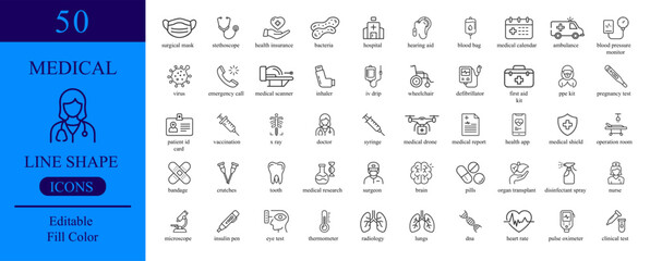 Vector art of line shape icons of medical, perfect for any project related to health and medicine