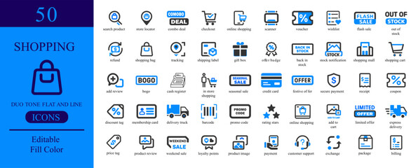 Vector art of line shape icons of shopping, perfect for any project related to online shopping and retail