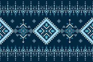 Native tribal geometric ethnic seamless pattern vector with blue background perfect for abstract artwork digital art cultural surface themes and modern decorative design.