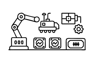 Vector art of automation robot arm and vehicle