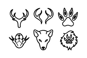 Vector art of collection of animal head and paw print
