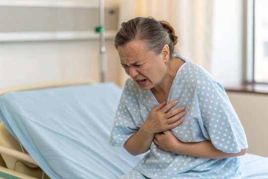 x-default Woman experiencing chest pain in hospital bed