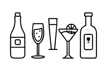 Vector art of set of different alcoholic beverages