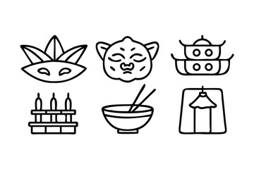 Vector art of various asian food and cultural symbols