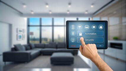 Modern smart home control panel with finger interaction