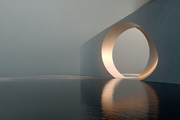 Minimalist architectural scene with a golden circle