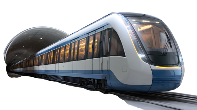 Modern high-speed train in tunnel 3d rendered, isolated on transparent background