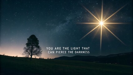 Bright Star in Night Sky with Inspirational Quote.