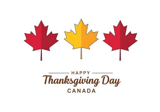 Three canadian maple leaves in red and yellow with happy thanksgiving day canada text - Powered by Adobe