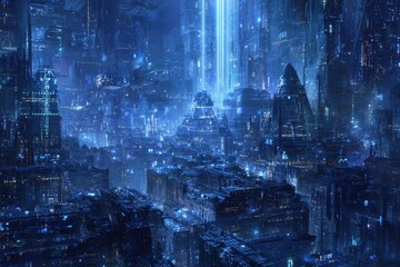 Fototapeta premium Futuristic city skyline at night