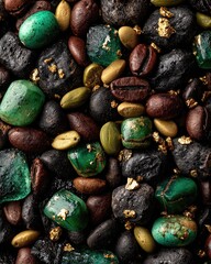 Close-up of colorful stones and beans
