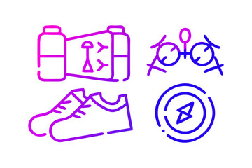 Vector art of hiking and outdoor adventure icons with shoes