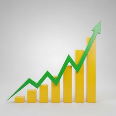 Green arrow graph showing upward trend and increasing yellow bar chart representing financial growth and success
