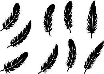 feathers vector illustration, feather, bird, vector, pen, quill, illustration, set, icon, plume, silhouette, pattern, wing, symbol, art, light, drawing, ink, design, fluffy, nature, writing, soft, obj