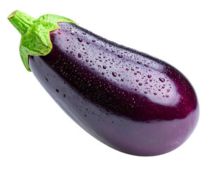  Glossy Whole Eggplants with Dew Drops, Isolated on Transparent Background