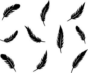 feathers vector illustration, feather, bird, vector, pen, quill, illustration, set, icon, plume, silhouette, pattern, wing, symbol, art, light, drawing, ink, design, fluffy, nature, writing, soft, obj