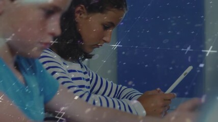 Animation of network of connections over schoolchildren - Powered by Adobe