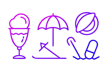Vector art of summer and beach icons in line style design