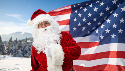 santa claus with a flag of usa