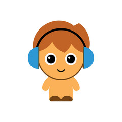 Cute cartoon boy wearing headphones and listening to music Vector illustration