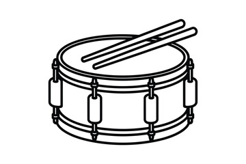 Simple line drawing of a snare drum with drumsticks ready to play