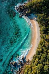 Aerial view of a turquoise cove