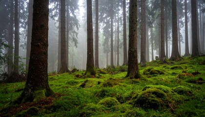 Fototapeta premium Misty forest floor, tranquil scene