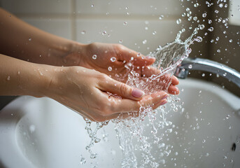 Fototapeta premium Hands washing with water splashing