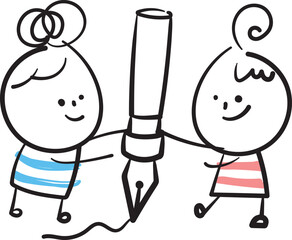 (Team work) hand drawn girl icons. Vector illustration.	