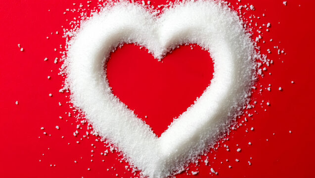 Heart made of salt on a red background