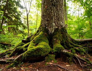 Lush forest tree roots