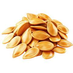 A pile of golden pumpkin seeds isolated on black background