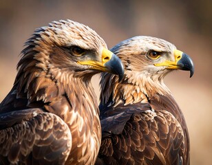 Obraz premium Close-up profile view of two birds of prey