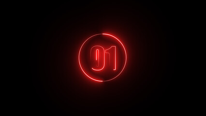 Neon glowing number 1 text illustration on black background.	