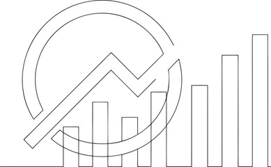 Black line art graph with rising bars and circular arrow