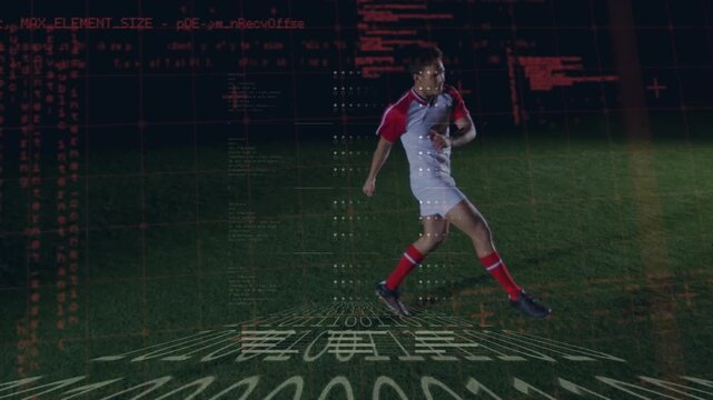 Animation of data processing over football player - Powered by Adobe