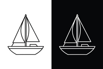 Single Line Sailboat Drawing. Minimalist Boat Icon Vector on Black White Background