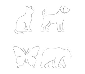set of animals outline vector art silhouette