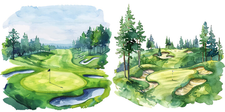 golf course watercolor vector illustration