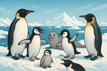 Fototapeta premium penguins on the ice