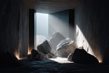 Abstract rocky interior illuminated