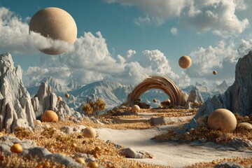 Futuristic,  mountain landscape