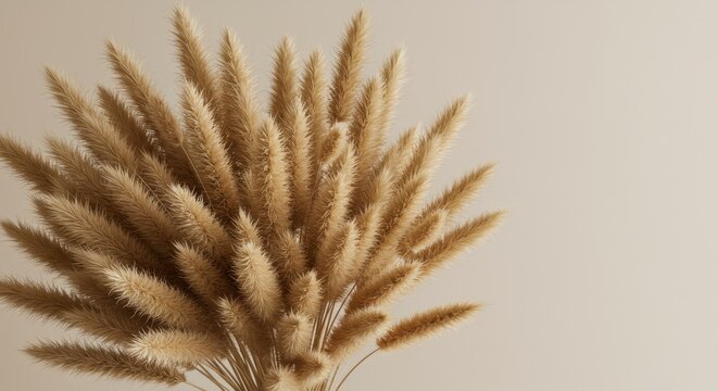 Elegant dried lagurus grass bouquet displayed against neutral background with copy space